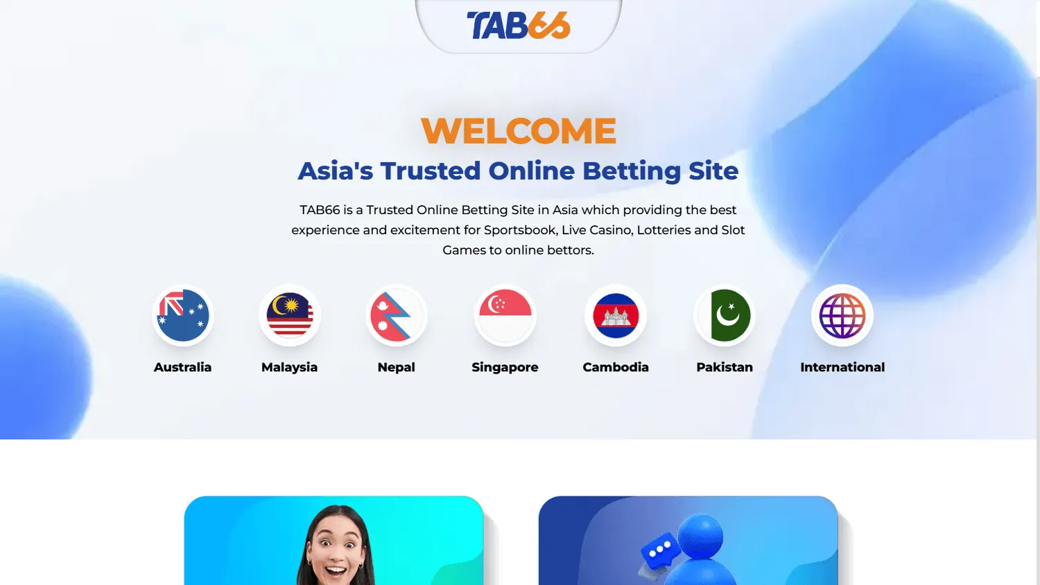 Tab66 Casino desktop home screen