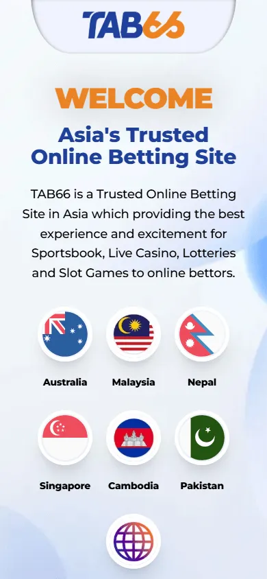 Tab66 Casino mobile home screen